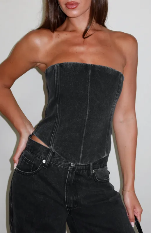 Be Mine Forever Denim Bustier Black Acid sold by White Fox Boutique
