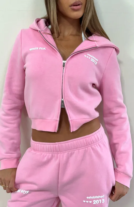 Down For Whatever Slim Zip Front Hoodie Pink Wash sold by White Fox Boutique