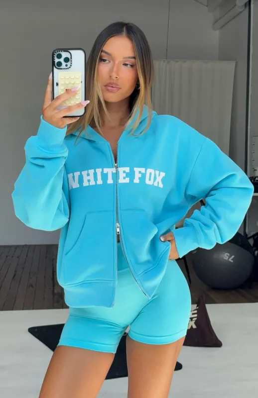 Starting Off Strong Boxy Zip Front Hoodie Azure sold by White Fox Boutique