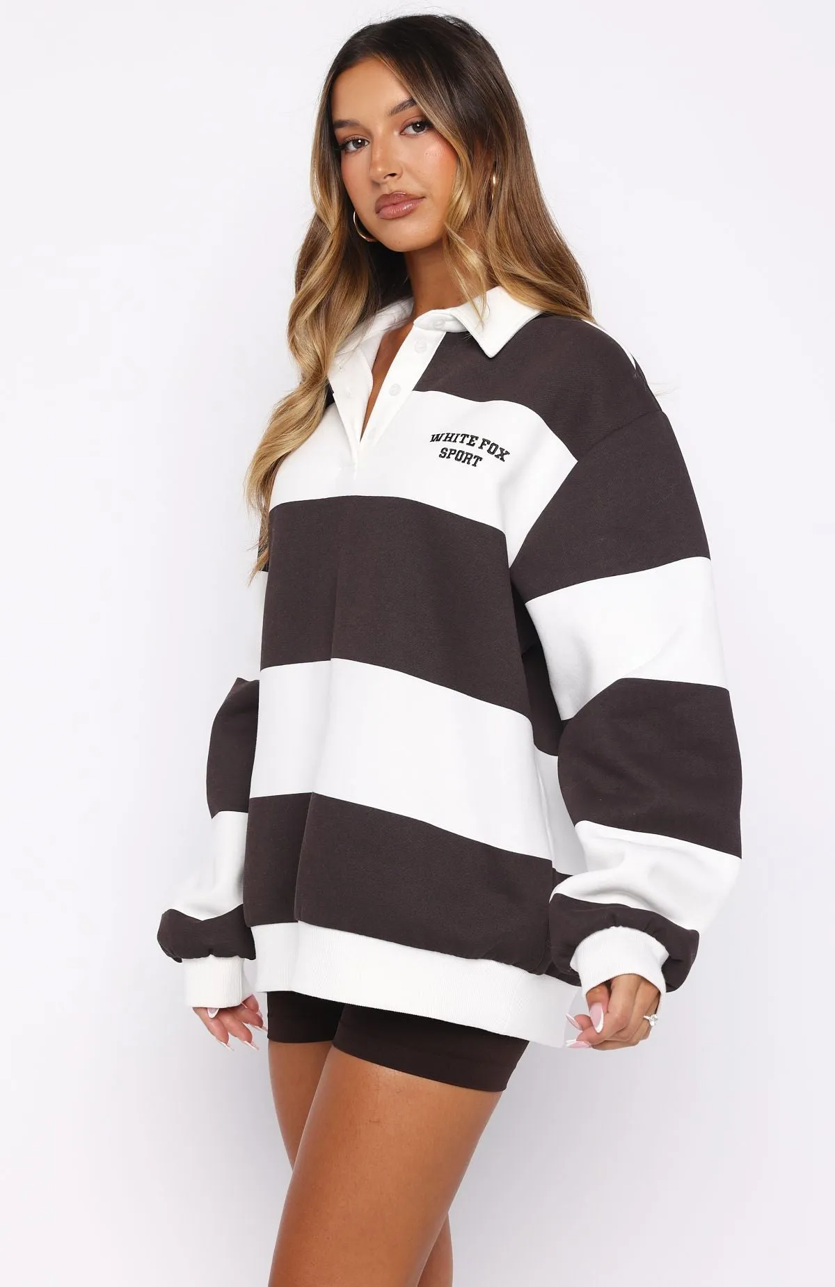 Make It Known Oversized Henley Sweater Dark Chocolate sold by White Fox Boutique product image thumbnail 4