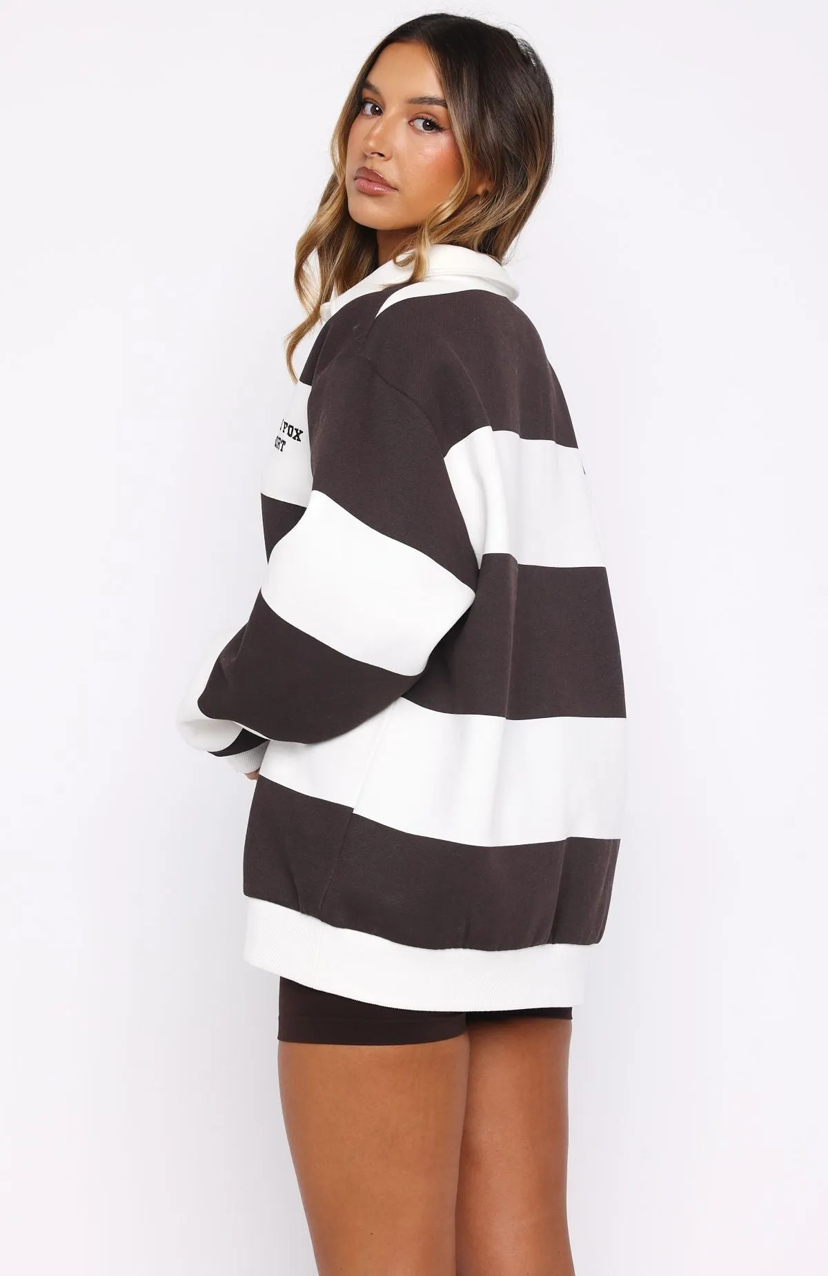 Make It Known Oversized Henley Sweater Dark Chocolate sold by White Fox Boutique product image thumbnail 5