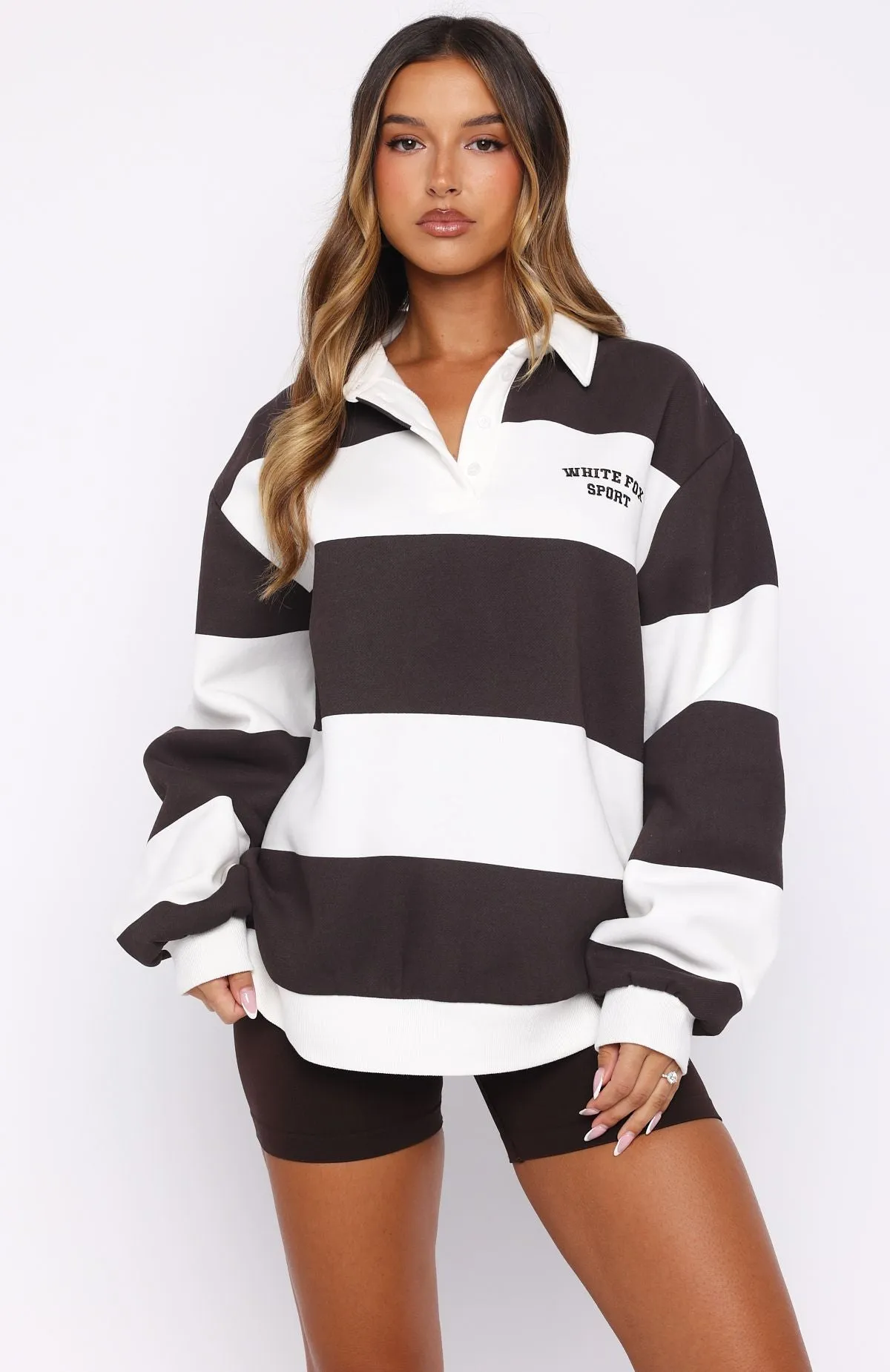 Make It Known Oversized Henley Sweater Dark Chocolate sold by White Fox Boutique product image thumbnail 3