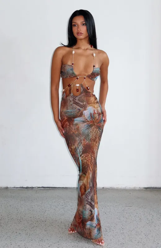 The Empress Maxi Dress Ophidian Feather sold by White Fox Boutique