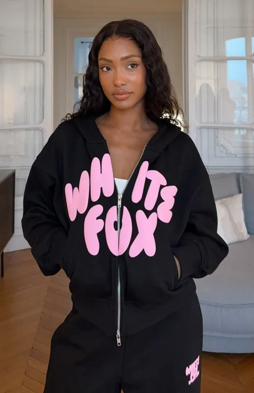 Club 14 Allie Boxy Zip Front Hoodie Black made by White Fox Boutique