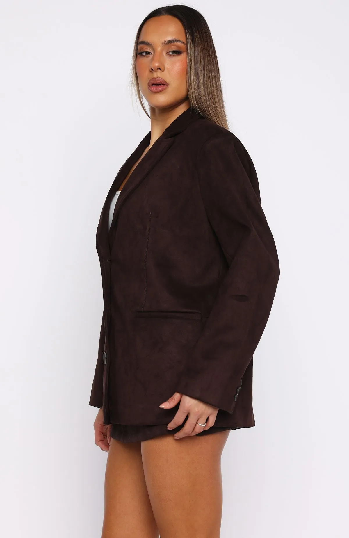 Rival Faux Suede Blazer Chocolate sold by White Fox Boutique product image thumbnail 4