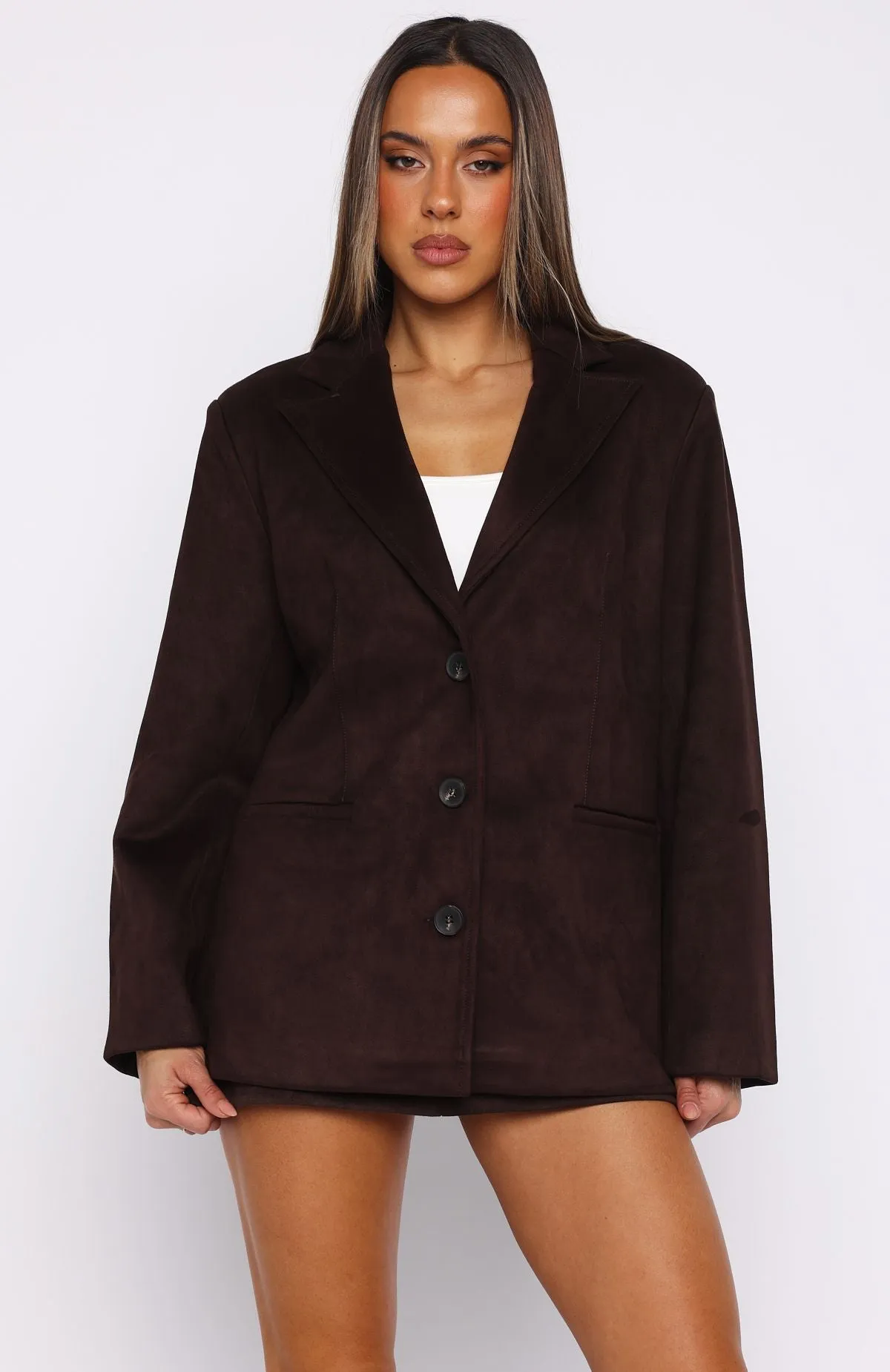 Rival Faux Suede Blazer Chocolate sold by White Fox Boutique product image thumbnail 3