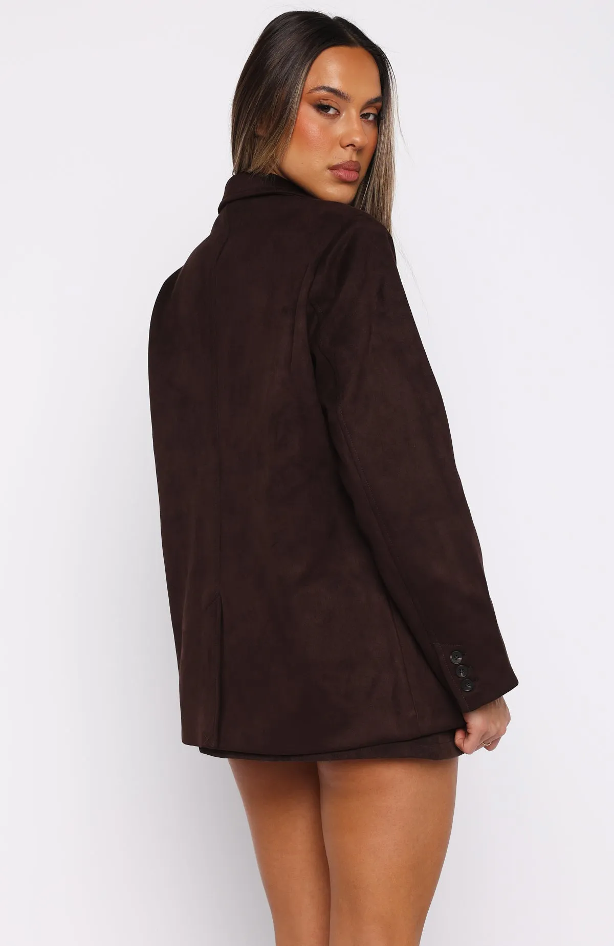 Rival Faux Suede Blazer Chocolate sold by White Fox Boutique product image thumbnail 5
