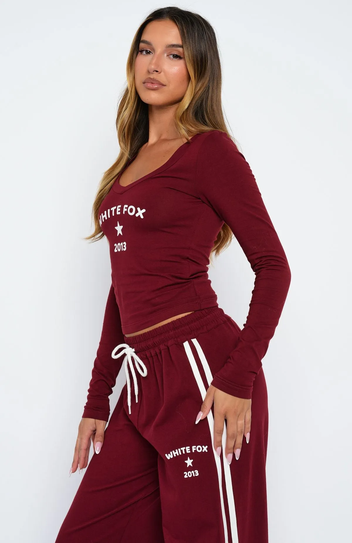 Found You Out Long Sleeve Top Burgundy sold by White Fox Boutique product image thumbnail 3