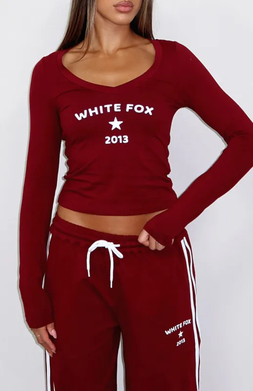 Found You Out Long Sleeve Top Burgundy sold by White Fox Boutique