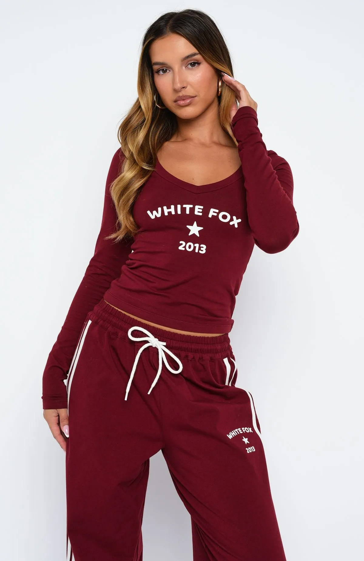Found You Out Long Sleeve Top Burgundy sold by White Fox Boutique product image thumbnail 2