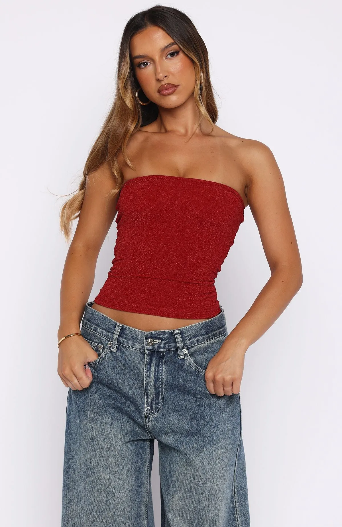 Passing By You Strapless Top Red sold by White Fox Boutique product image thumbnail 2