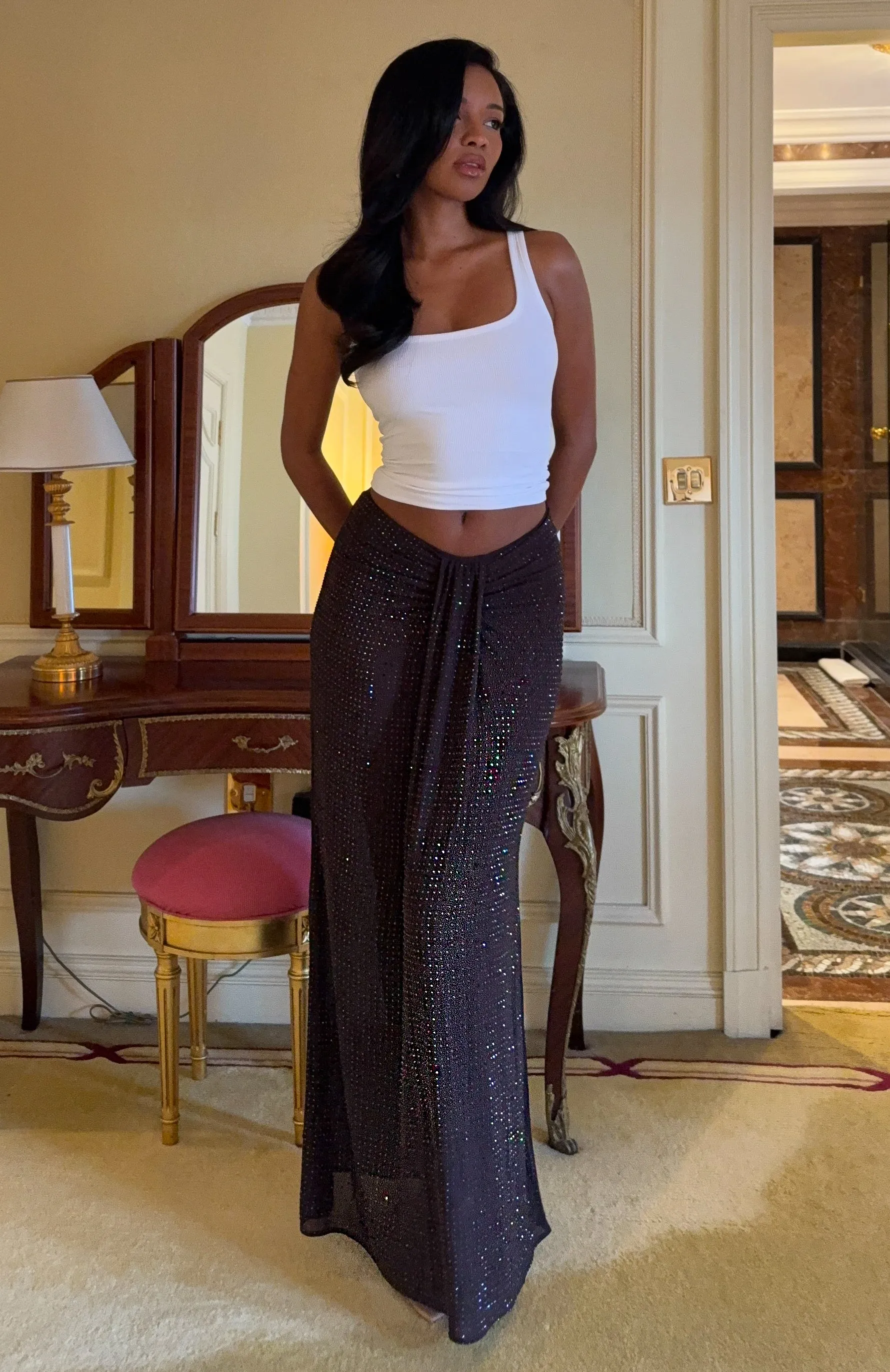 Secret Kisses Embellished Maxi Skirt Chocolate sold by White Fox Boutique product image thumbnail 2