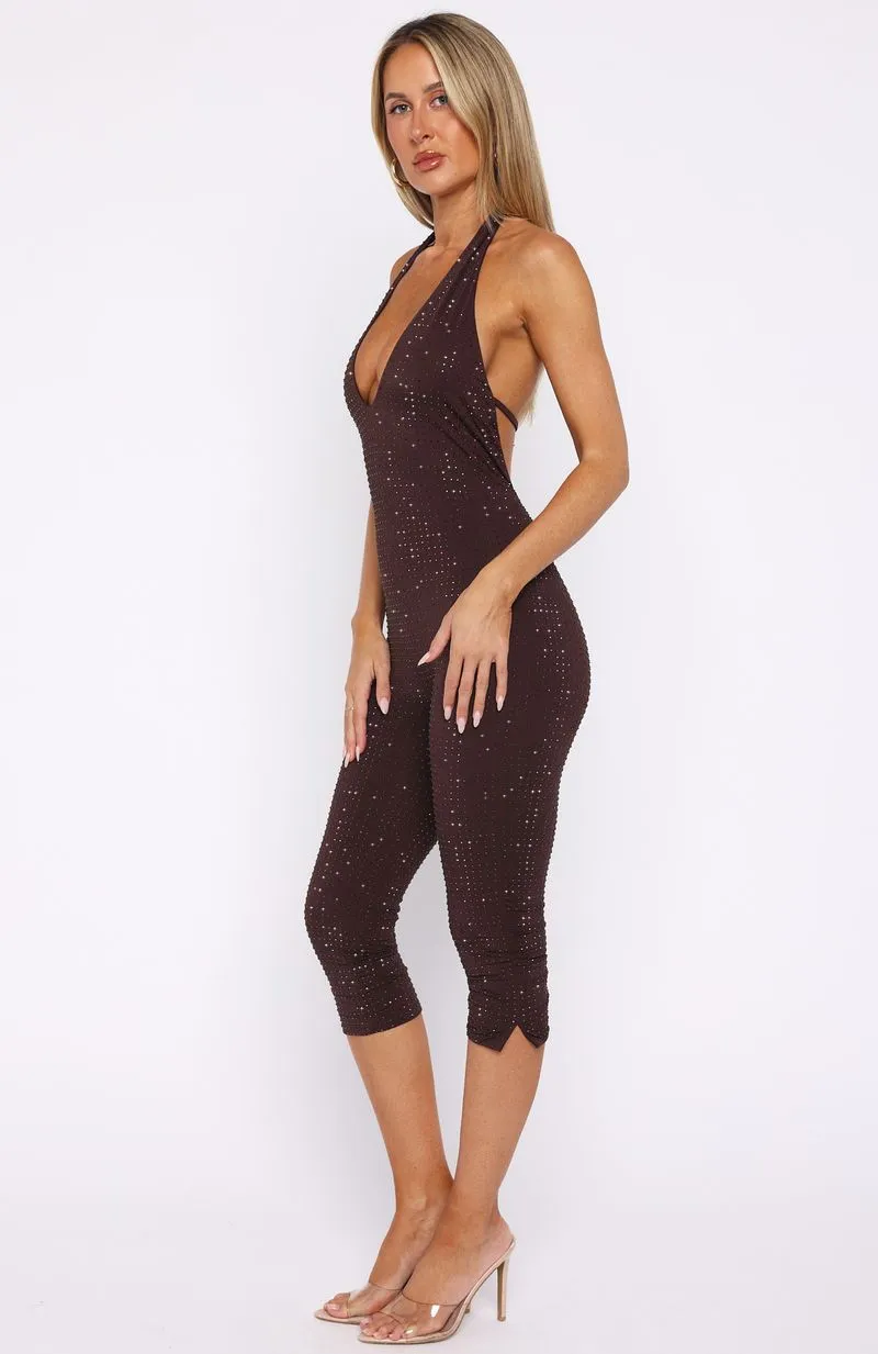 Retrograde Romance Embellished Jumpsuit Chocolate sold by White Fox Boutique product image thumbnail 4