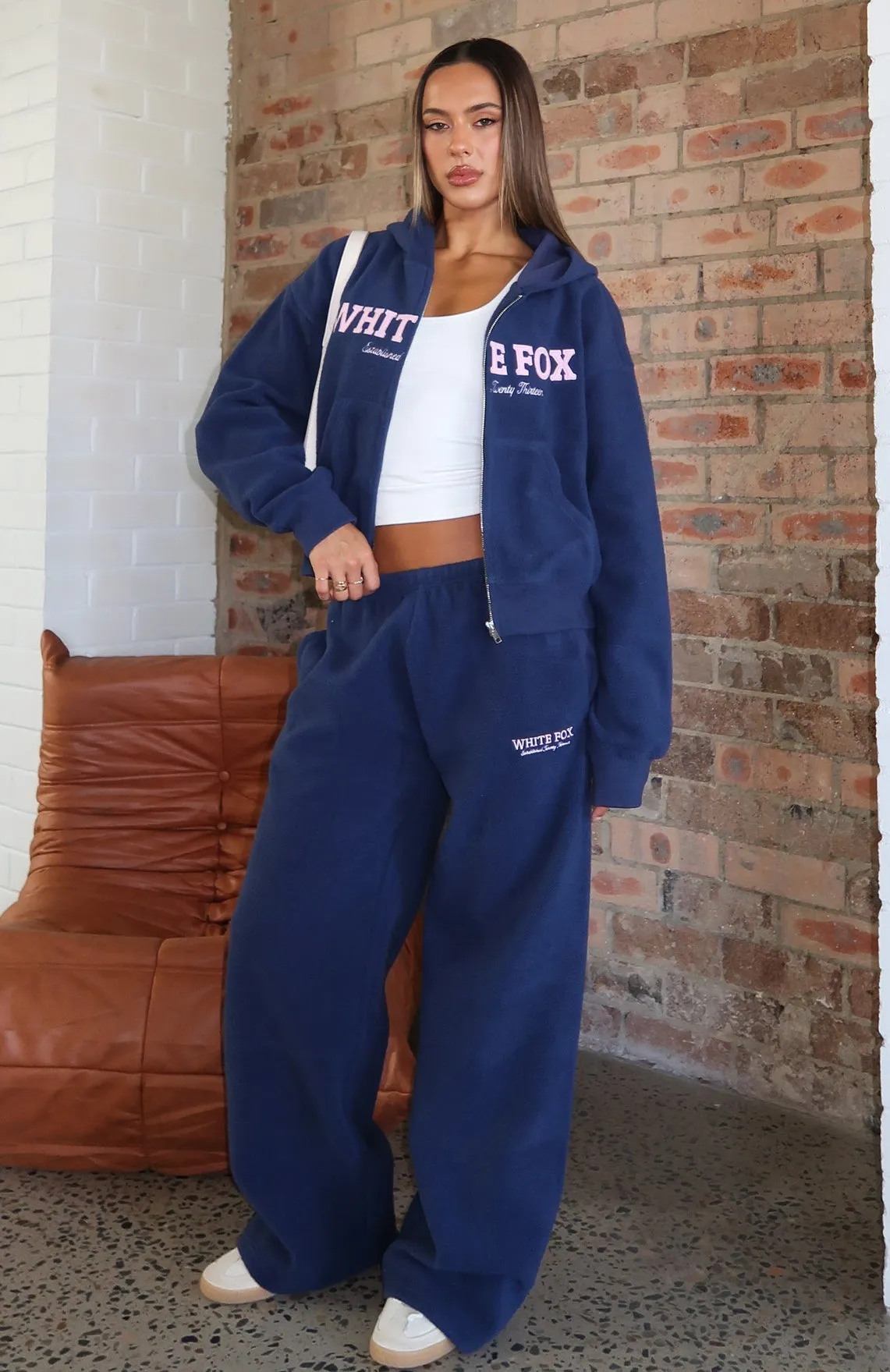 Just For Now Fleece Wide Leg Sweatpants Navy sold by White Fox Boutique