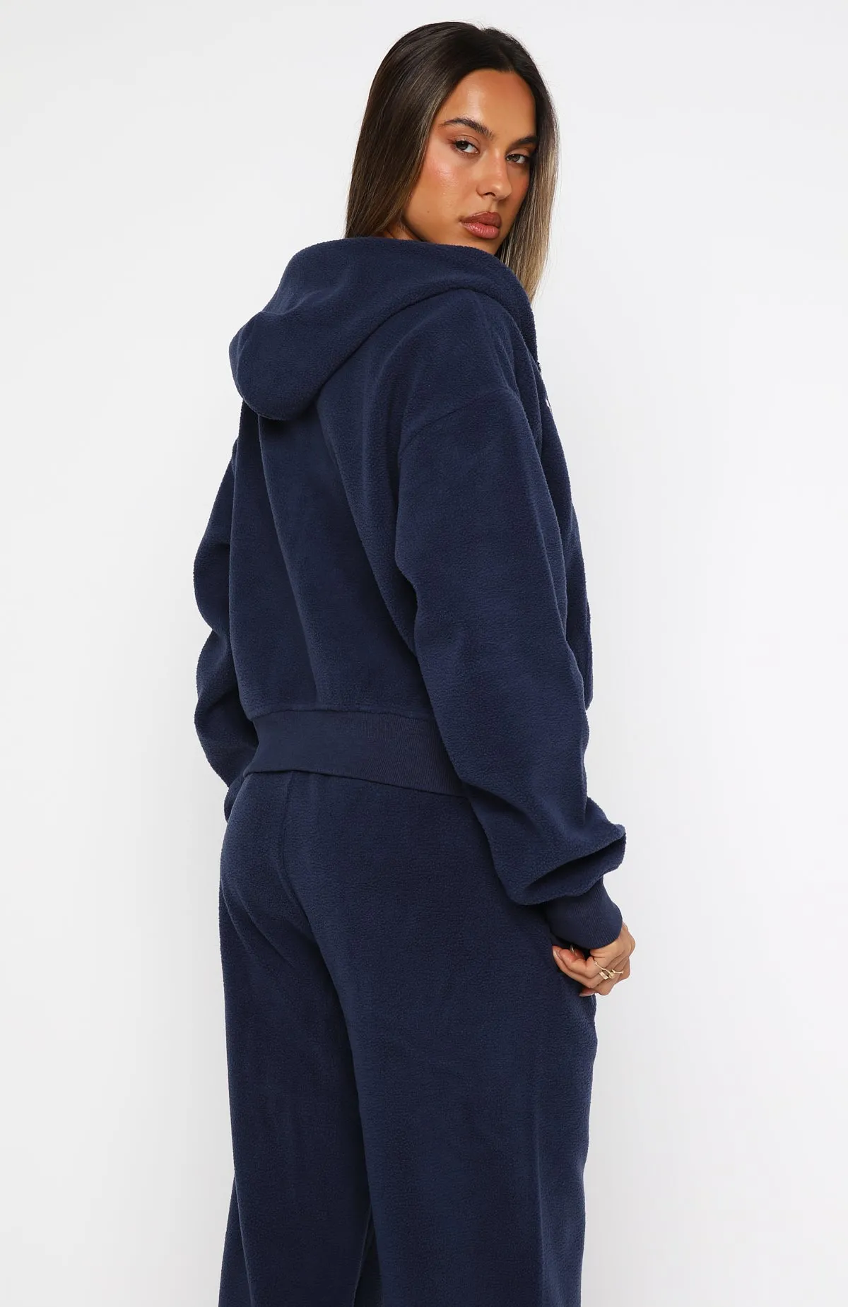 Just For Now Fleece Boxy Zip Front Hoodie Navy sold by White Fox Boutique product image thumbnail 4