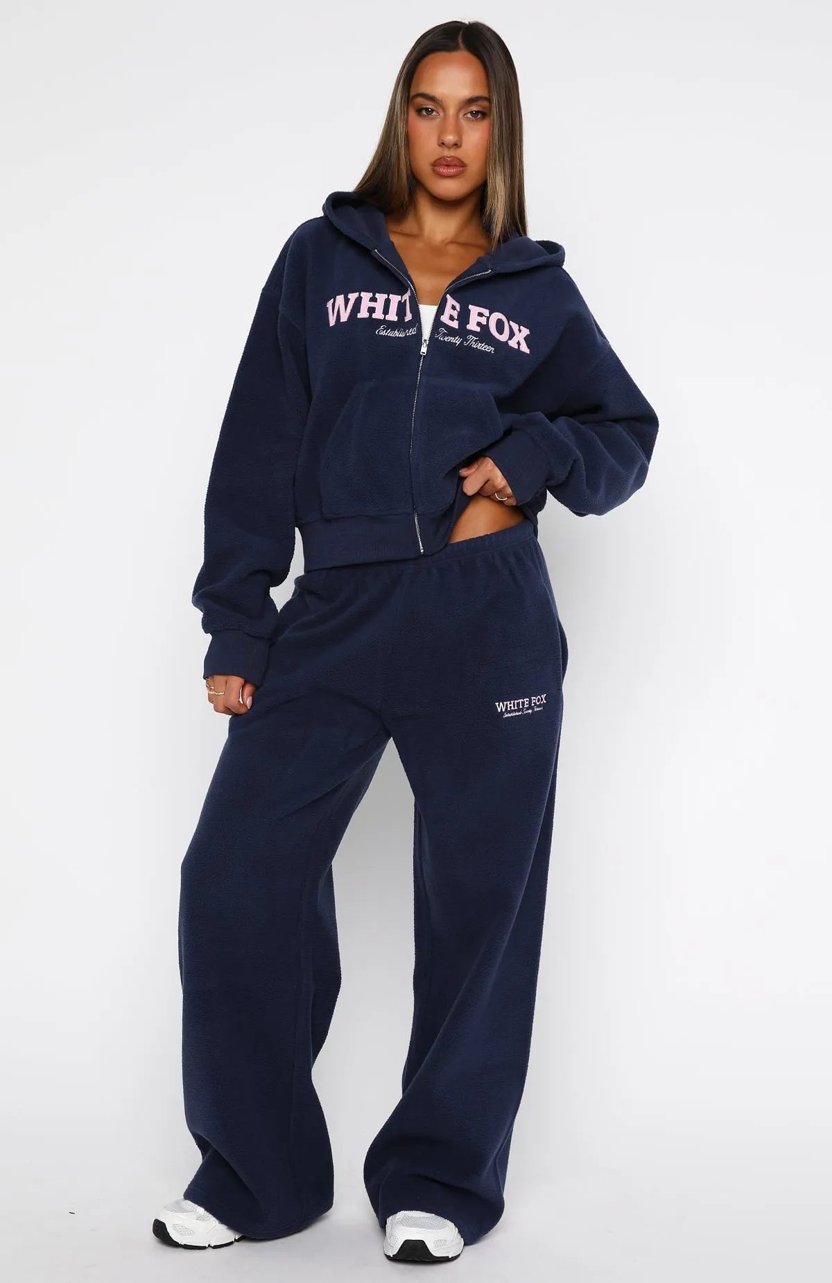 Just For Now Fleece Boxy Zip Front Hoodie Navy sold by White Fox Boutique product image thumbnail 5