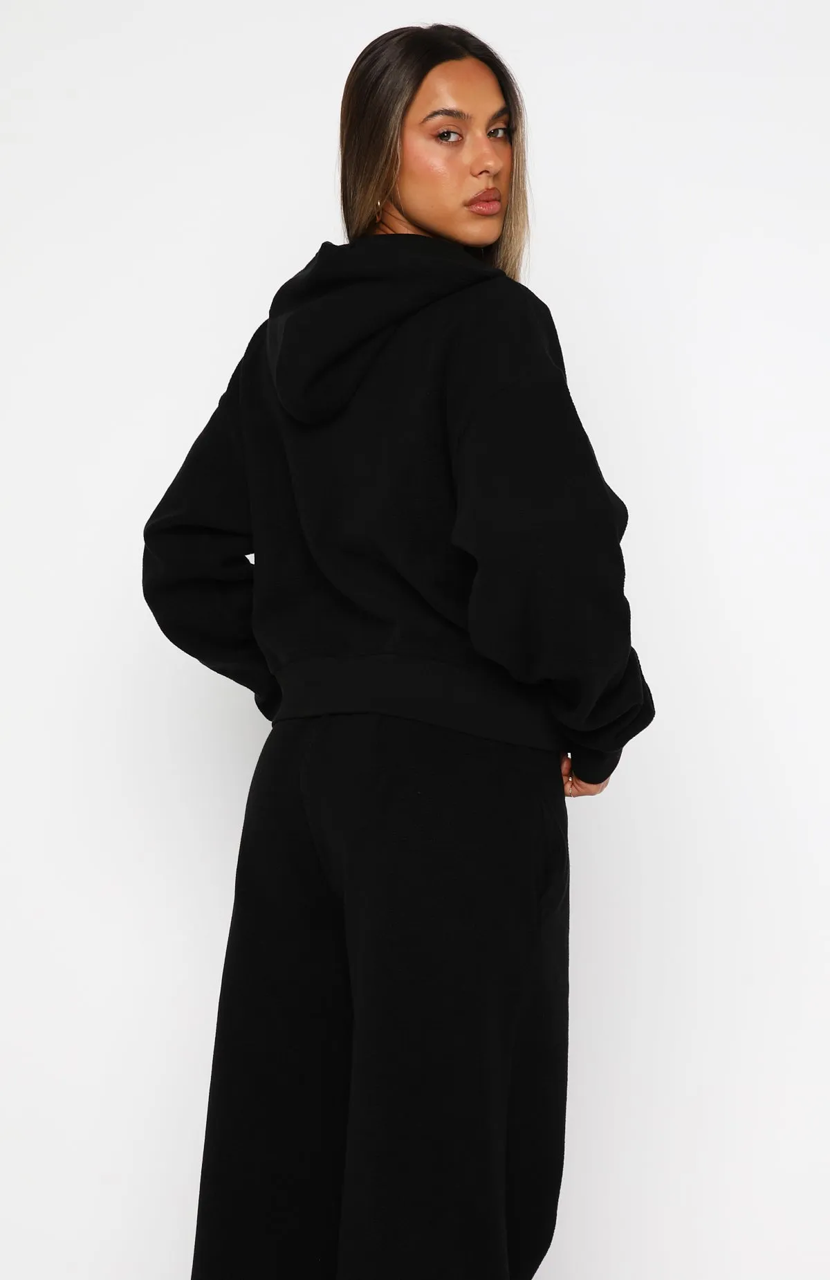 Just For Now Fleece Boxy Zip Front Hoodie Black sold by White Fox Boutique product image thumbnail 4