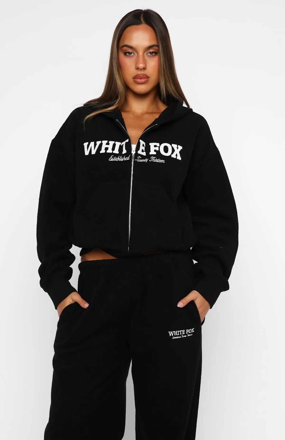 Just For Now Fleece Boxy Zip Front Hoodie Black sold by White Fox Boutique product image thumbnail 2