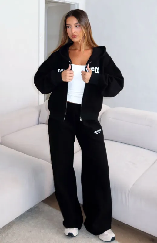 Just For Now Fleece Wide Leg Sweatpants Black sold by White Fox Boutique