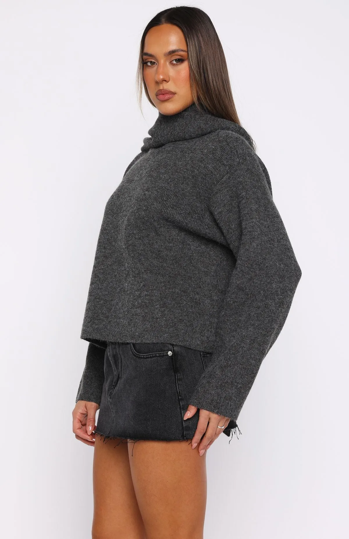 Luxe Layers Knit Sweater Charcoal sold by White Fox Boutique product image thumbnail 3