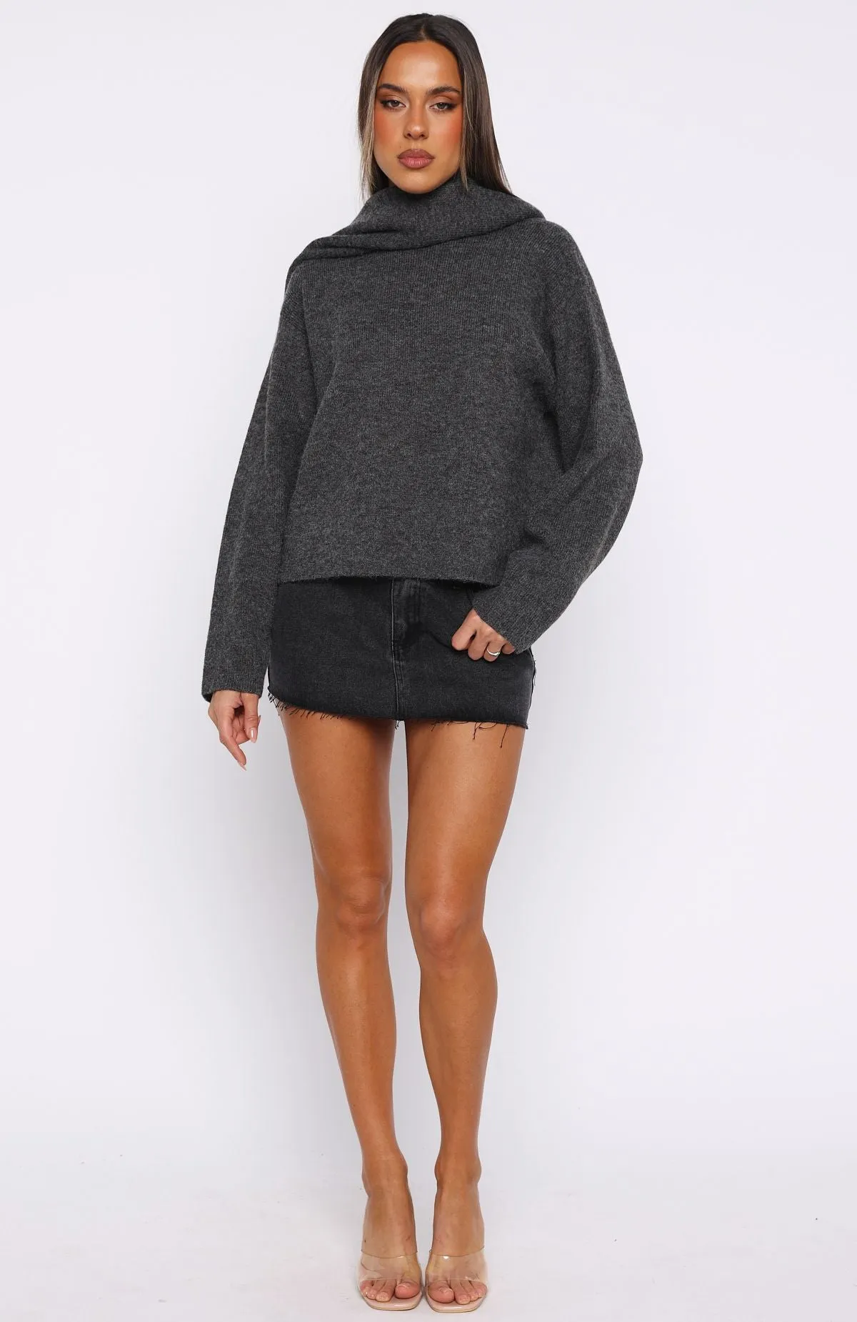 Luxe Layers Knit Sweater Charcoal sold by White Fox Boutique product image thumbnail 5