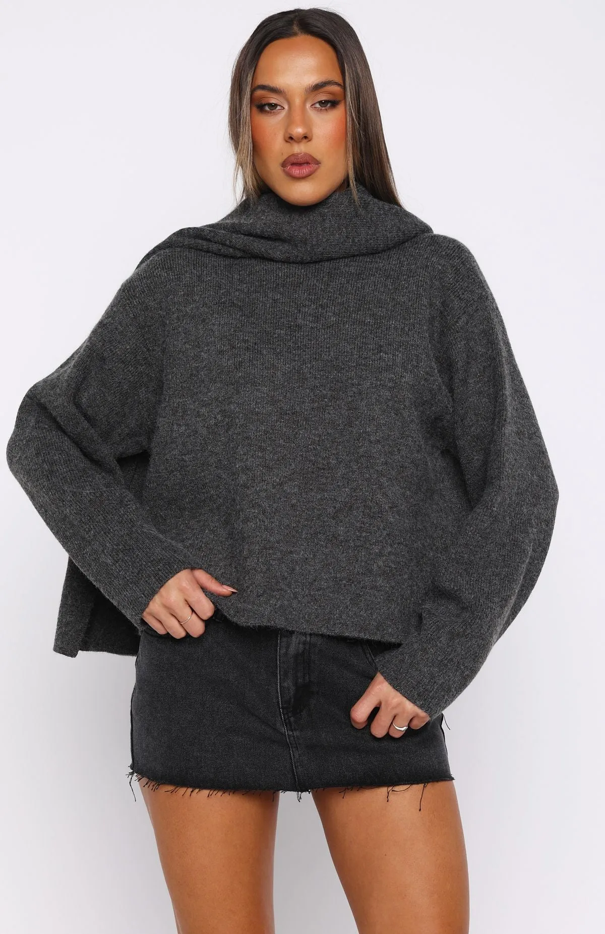 Luxe Layers Knit Sweater Charcoal sold by White Fox Boutique product image thumbnail 2