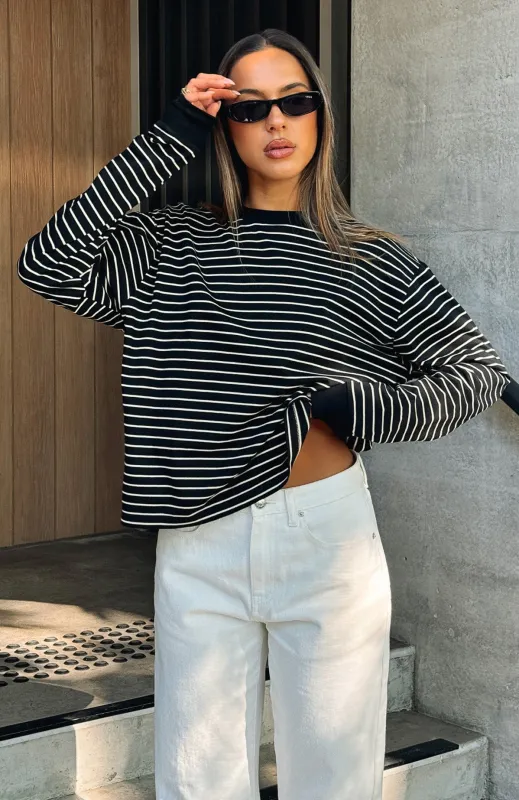 Touchdown Long Sleeve Tee Black Stripe sold by White Fox Boutique