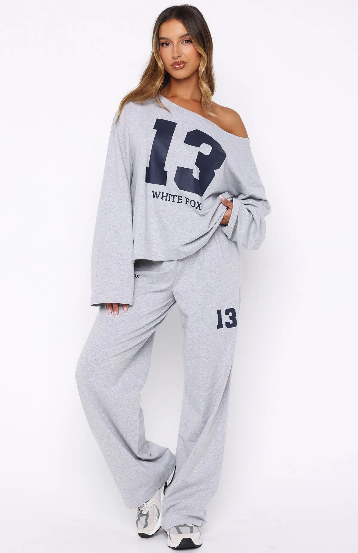 Only One Left Off Shoulder Oversized Long Sleeve Tee Grey Marle sold by White Fox Boutique product image thumbnail 5