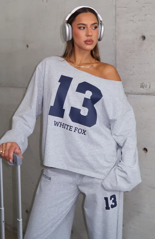 Only One Left Off Shoulder Oversized Long Sleeve Tee Grey Marle made by White Fox Boutique