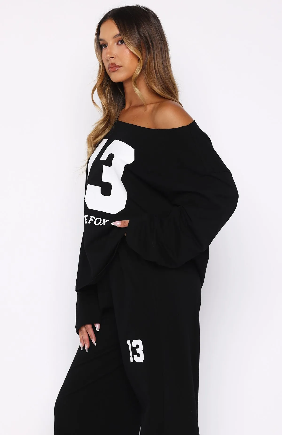 Only One Left Off Shoulder Oversized Long Sleeve Tee Black sold by White Fox Boutique product image thumbnail 3