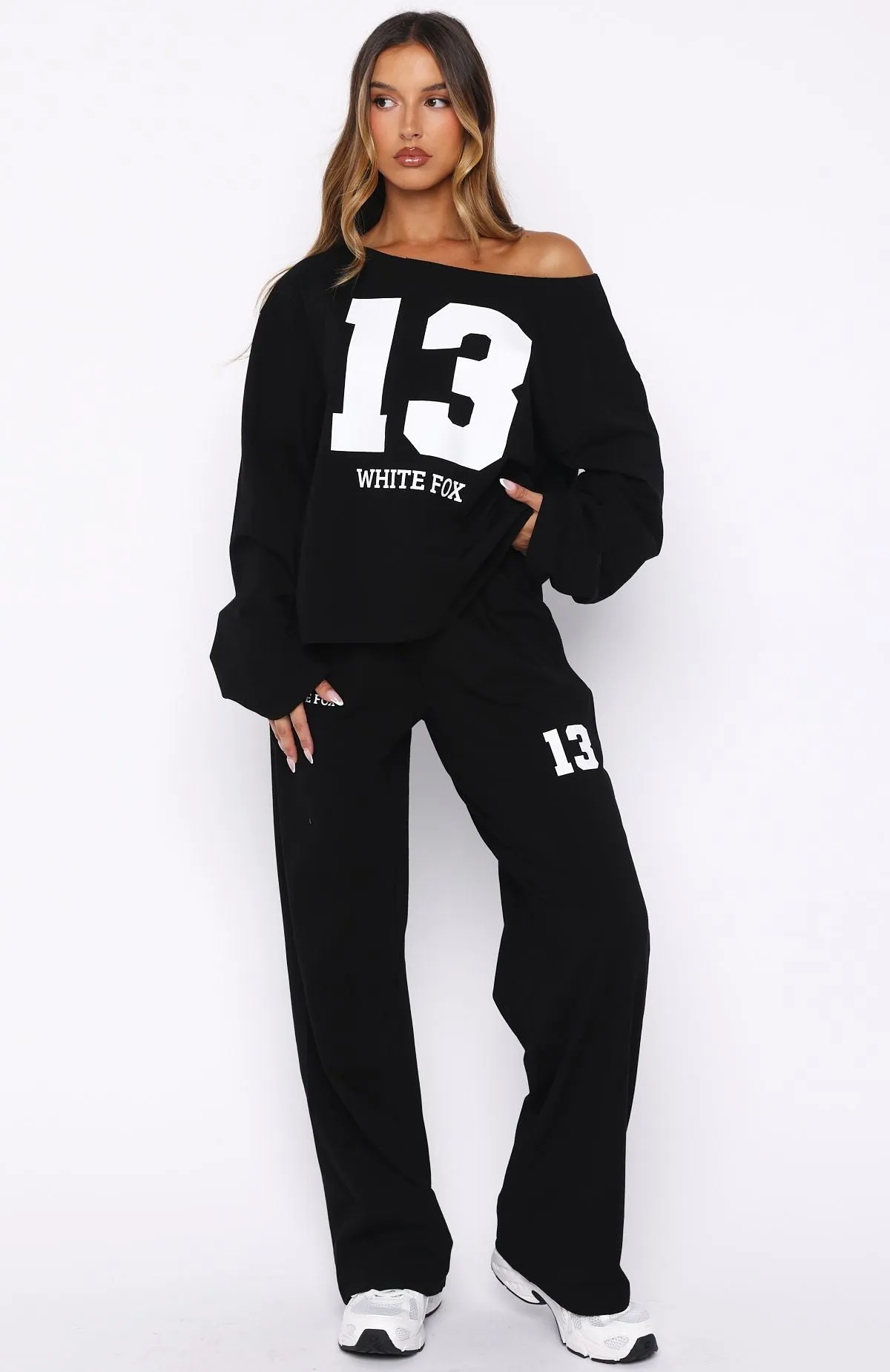 Only One Left Off Shoulder Oversized Long Sleeve Tee Black sold by White Fox Boutique product image thumbnail 5