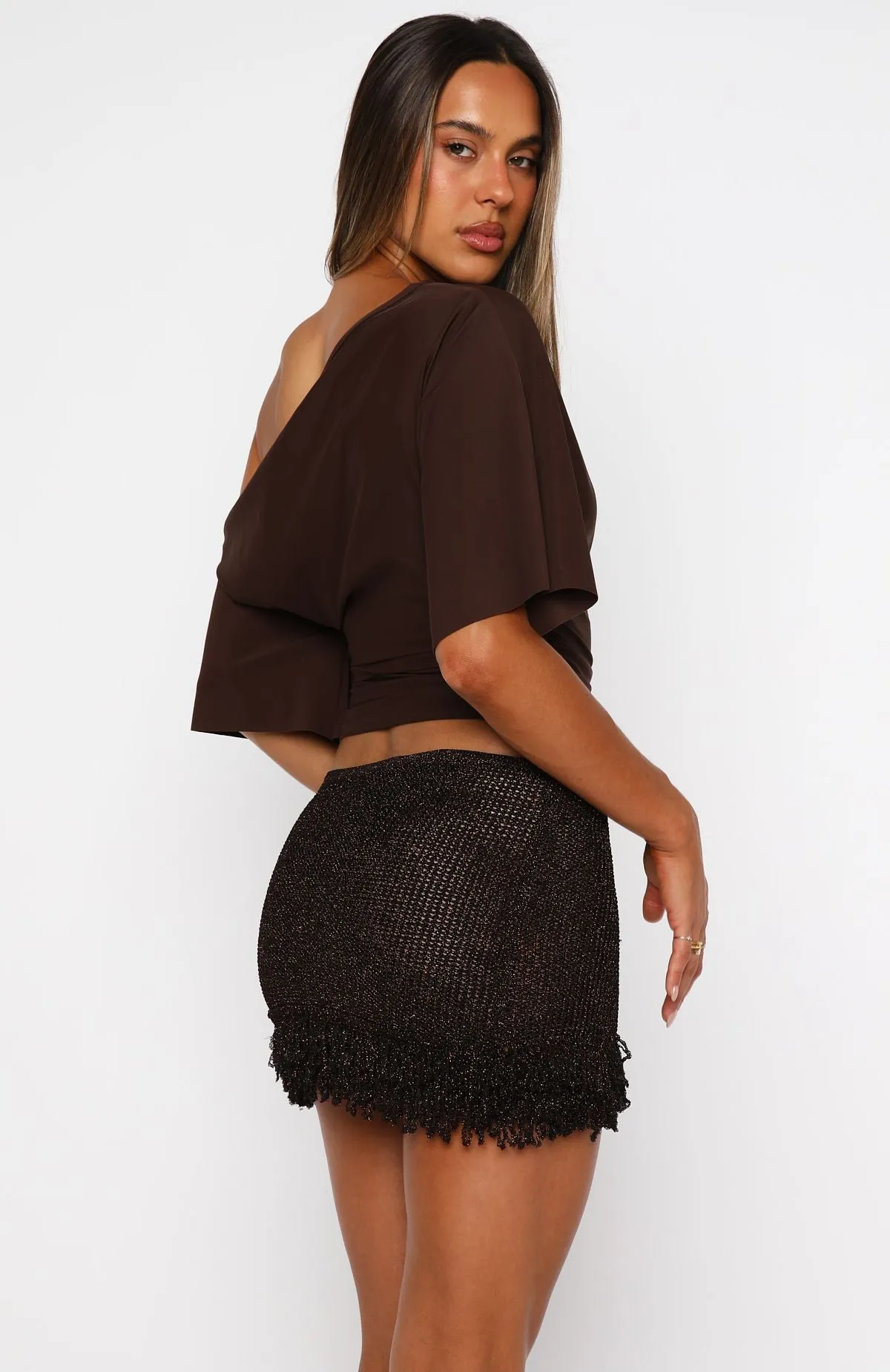 Cha Cha Knit Mini Skirt Chocolate sold by White Fox Boutique product image thumbnail 4
