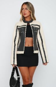 Night Off PU Biker Jacket Cream sold by White Fox Boutique