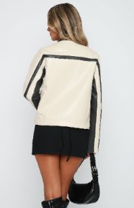 Night Off PU Biker Jacket Cream sold by White Fox Boutique