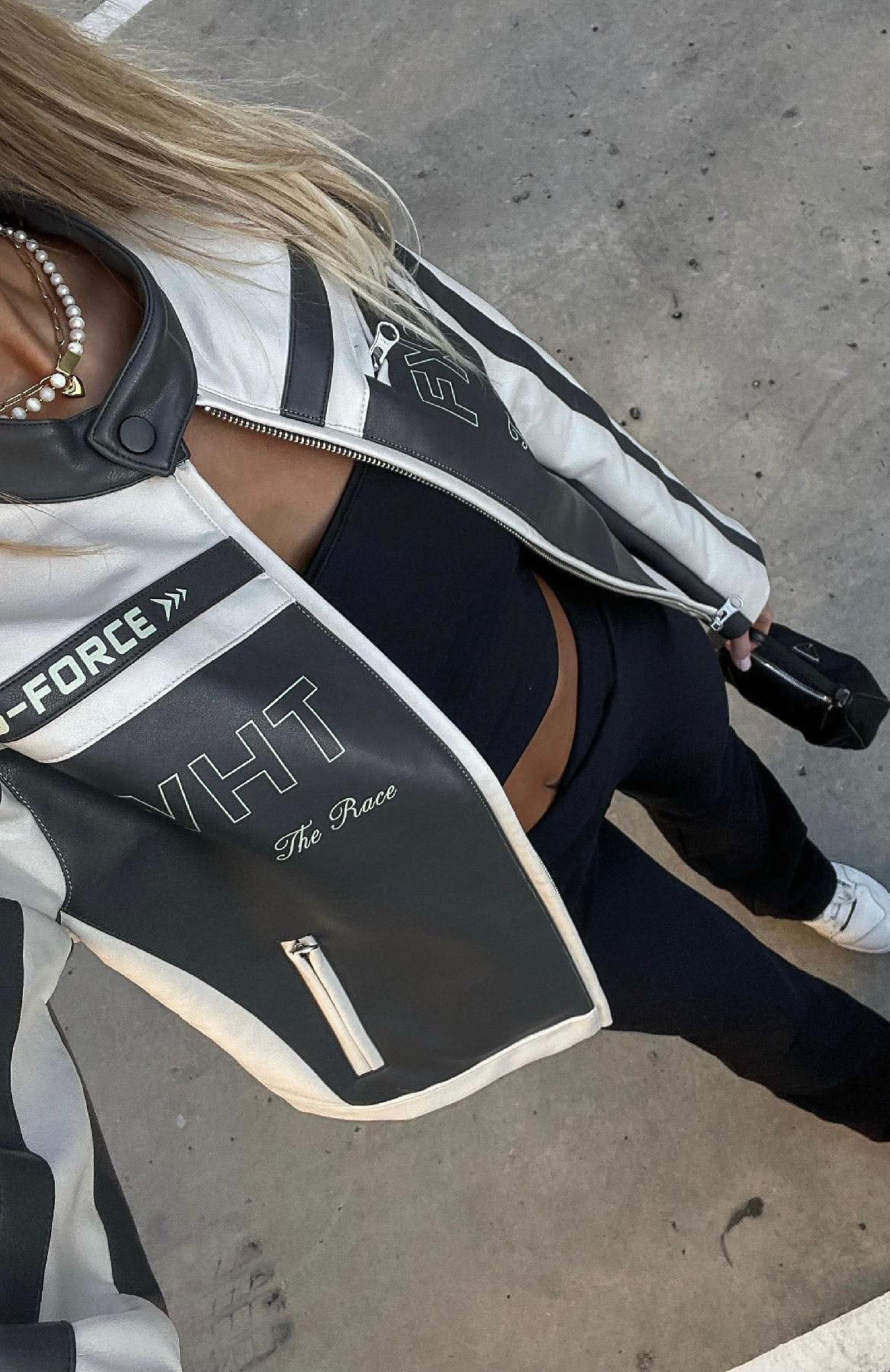 Night Off PU Biker Jacket Cream sold by White Fox Boutique