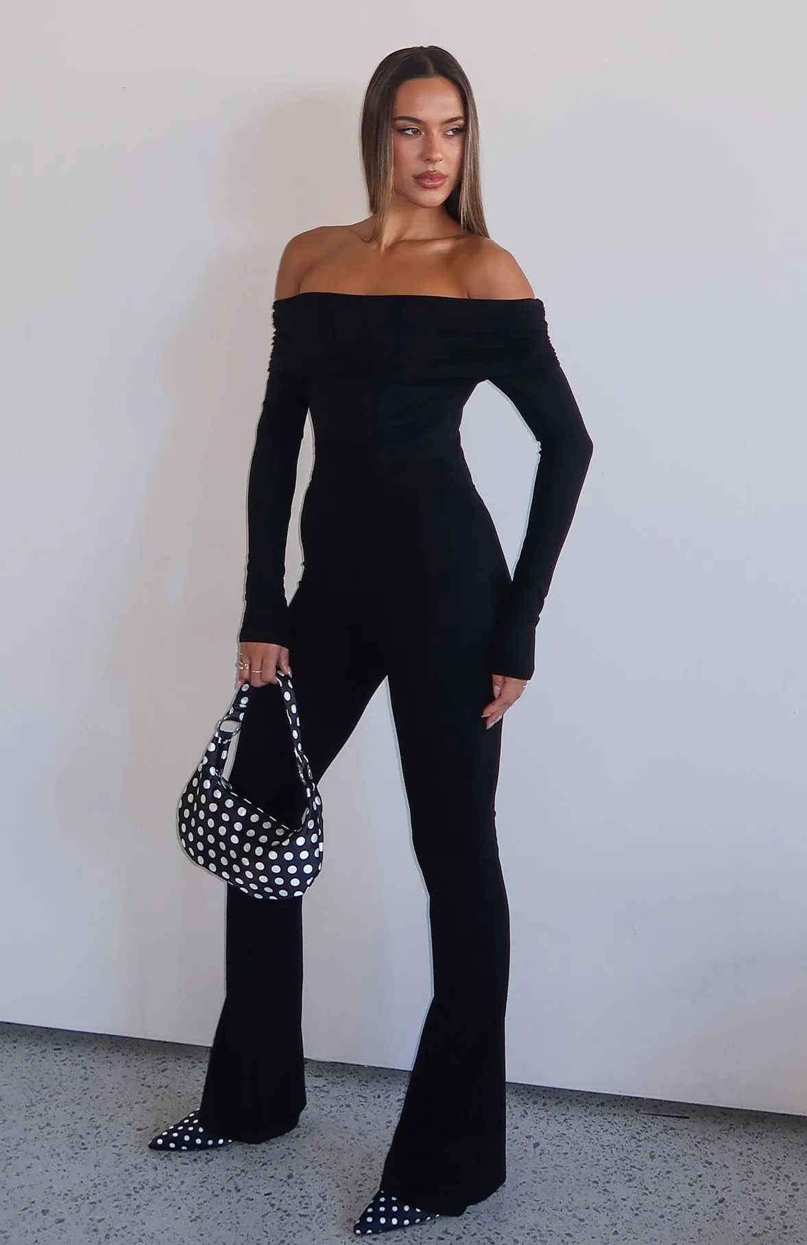 For The Girls Long Sleeve Jumpsuit Black sold by White Fox Boutique