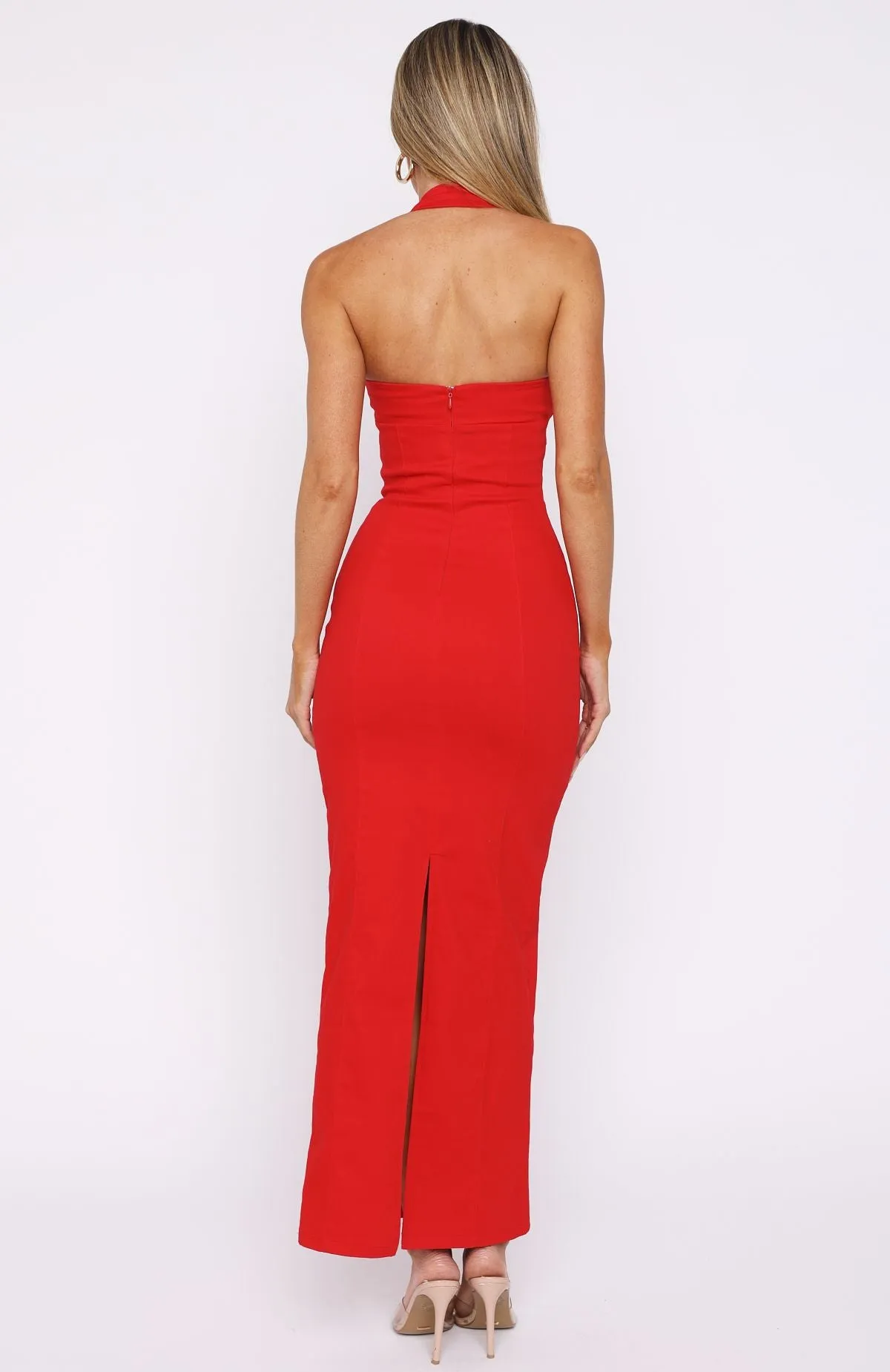 Champagne High Halter Maxi Dress Red sold by White Fox Boutique product image thumbnail 4