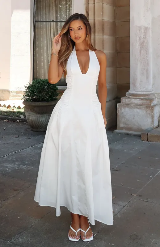 Tinsel Trouble Halter Midi Dress White made by White Fox Boutique