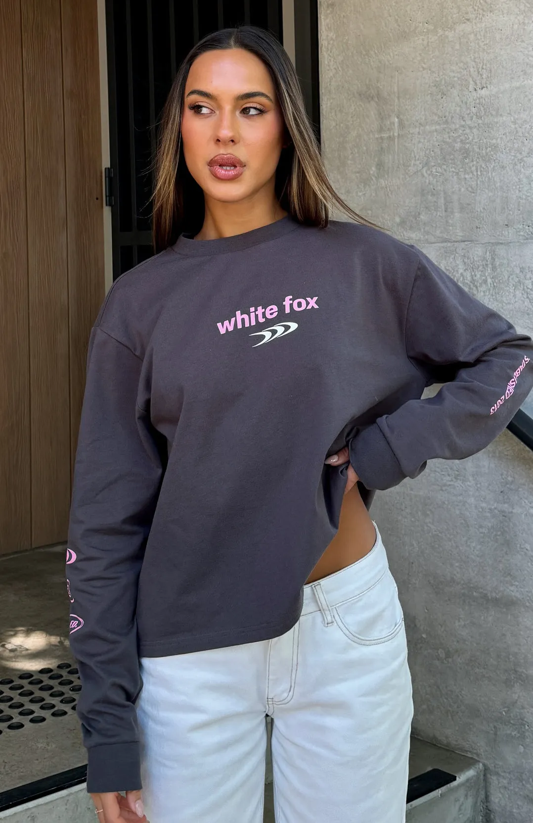 All Around Me Long Sleeve Tee Charcoal sold by White Fox Boutique