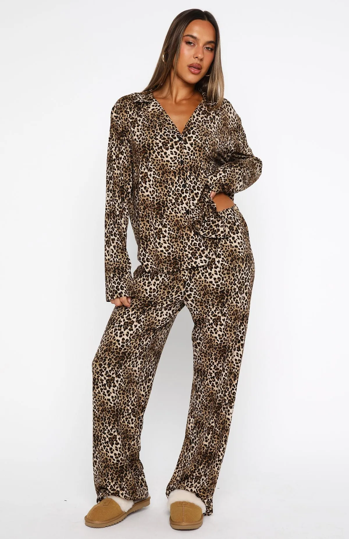 Pillow Talk Printed Long Sleeve Pyjama Set Leopard sold by White Fox Boutique product image thumbnail 2