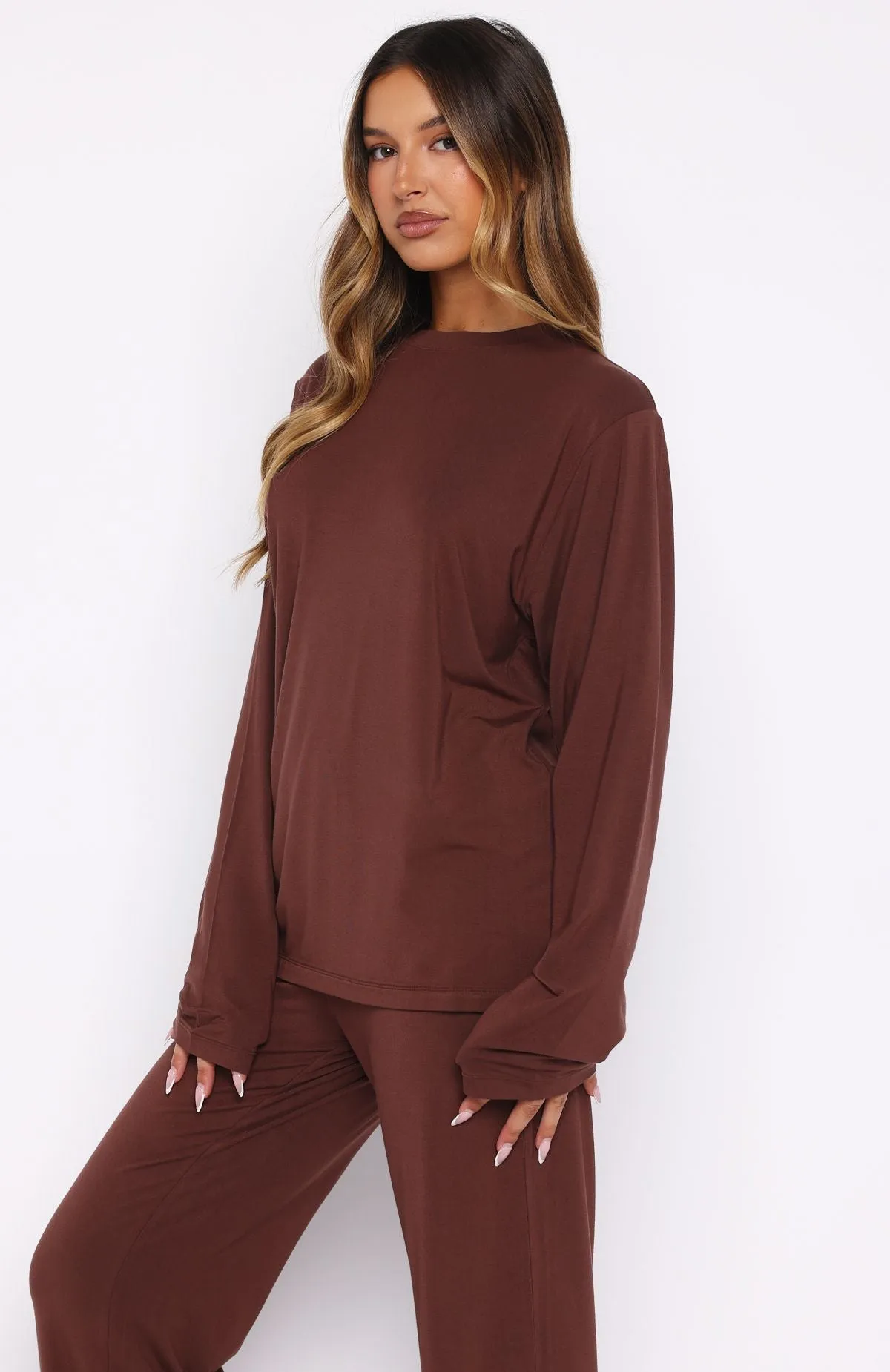 Slow Life Long Sleeve Pyjama Top Chocolate sold by White Fox Boutique product image thumbnail 3