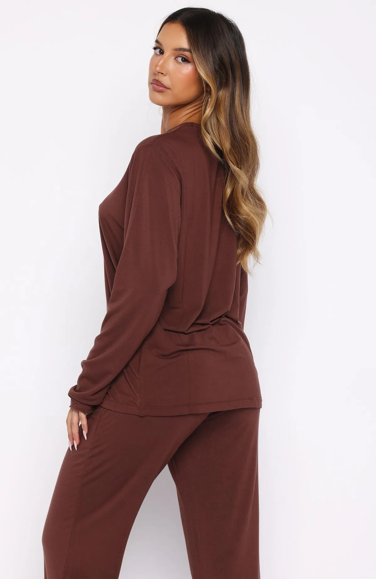 Slow Life Long Sleeve Pyjama Top Chocolate sold by White Fox Boutique product image thumbnail 4