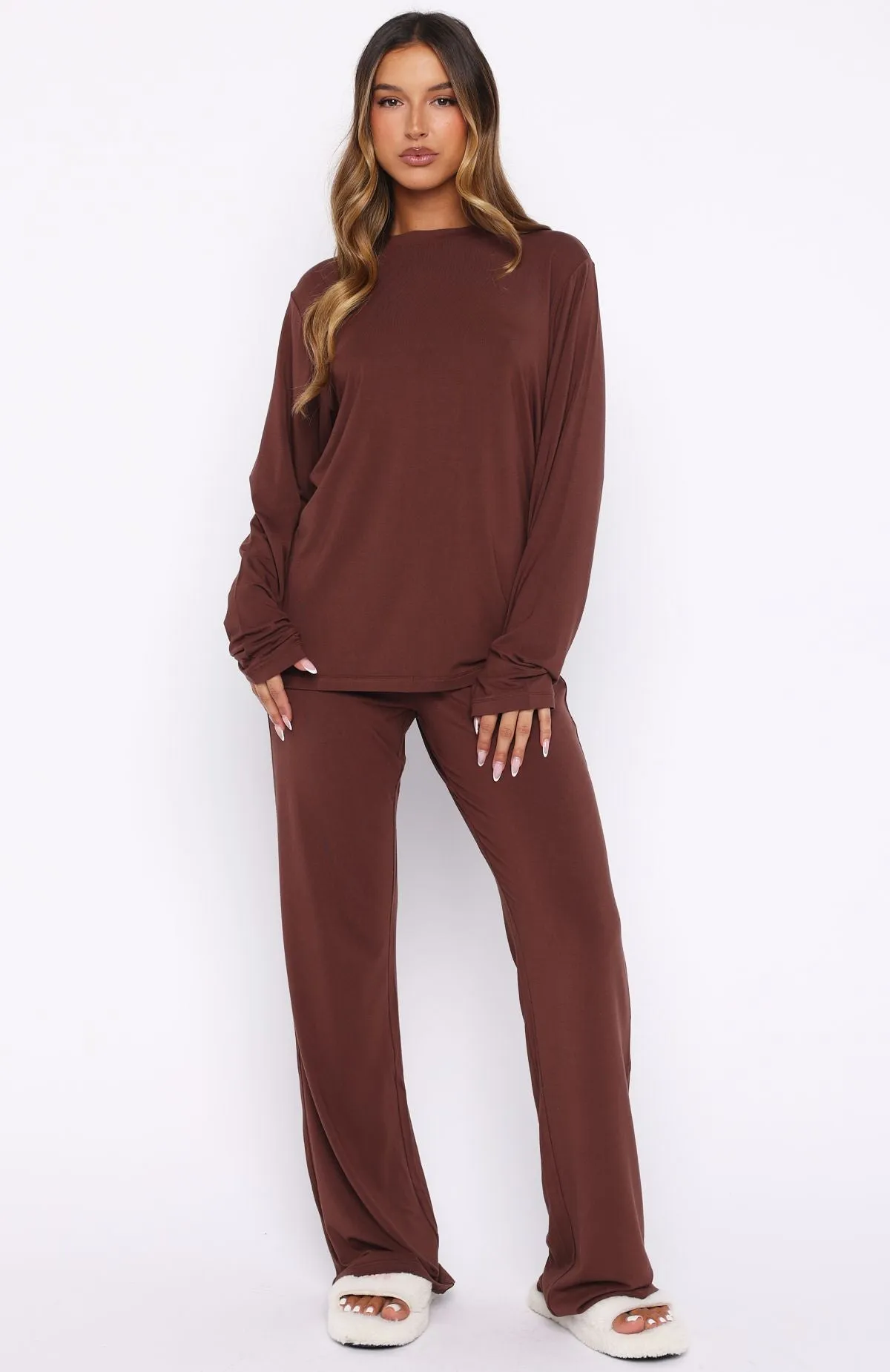 Slow Life Long Sleeve Pyjama Top Chocolate sold by White Fox Boutique product image thumbnail 5