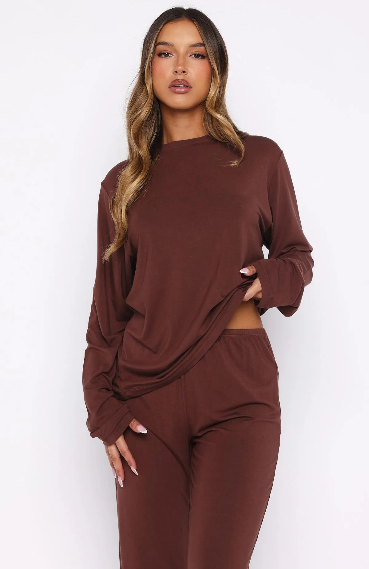 Slow Life Long Sleeve Pyjama Top Chocolate sold by White Fox Boutique product image thumbnail 2