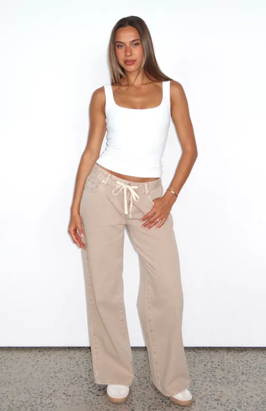 Kendall Mid Rise Wide Leg Jeans Sesame Wash sold by White Fox Boutique