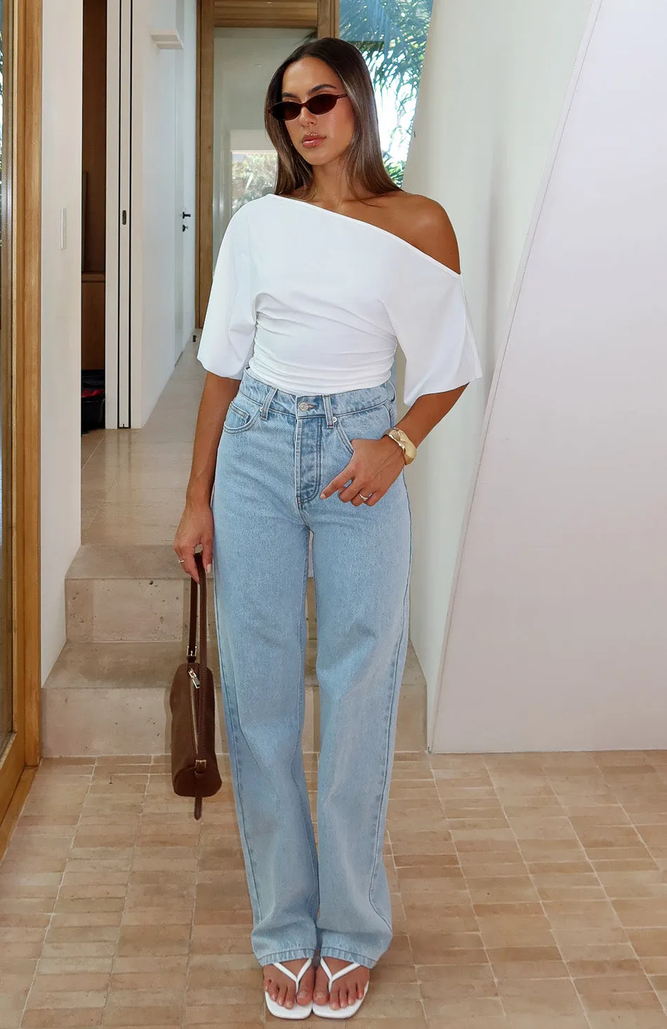 Always With Me High Rise Straight Leg Jeans Mid Blue sold by White Fox Boutique