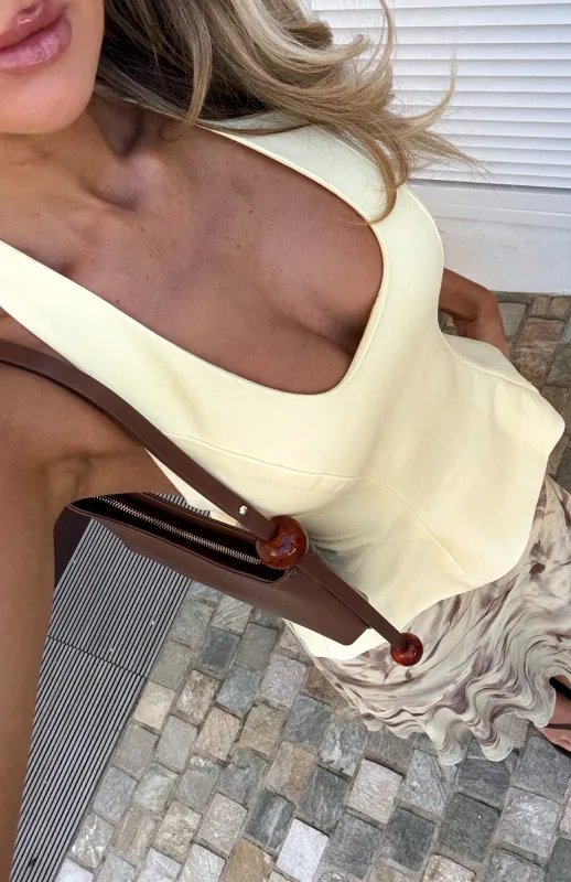 Talking Crazy Halter Top Lemon sold by White Fox Boutique