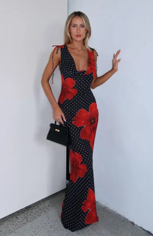 That's Amore Maxi Dress Black Scarlet Bloom sold by White Fox Boutique