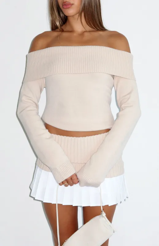 Casually Perfect Long Sleeve Knit Top Beige made by White Fox Boutique