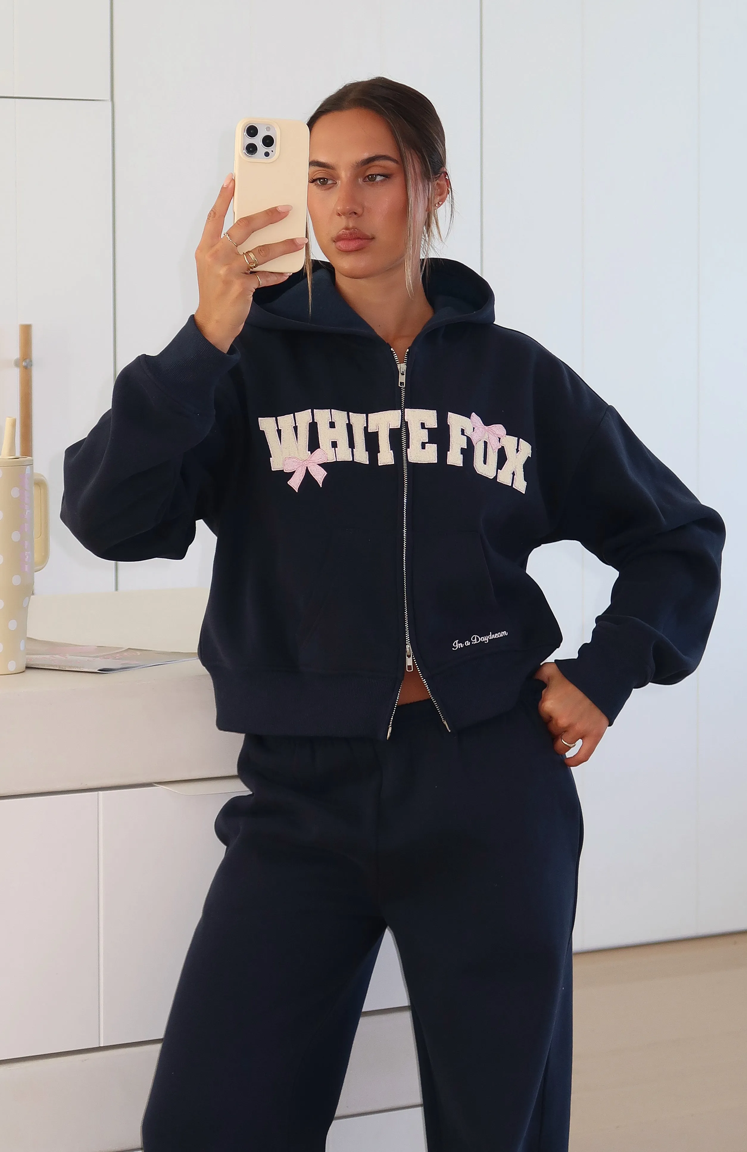 Daydreamers Madeline Boxy Zip Front Hoodie Navy sold by White Fox Boutique